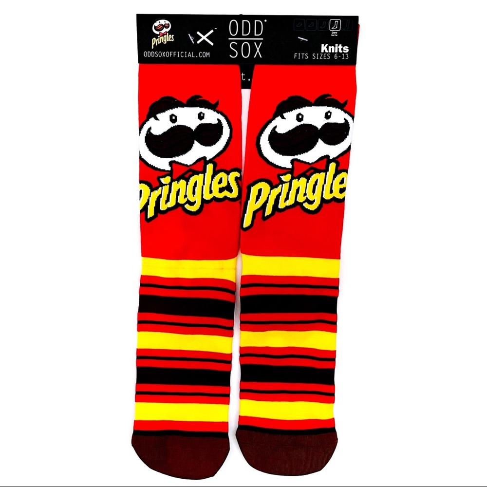 Odd Sox Pringles Original Chips Crew Socks Mens Womens  Logo Red Yellow Fun Gift
